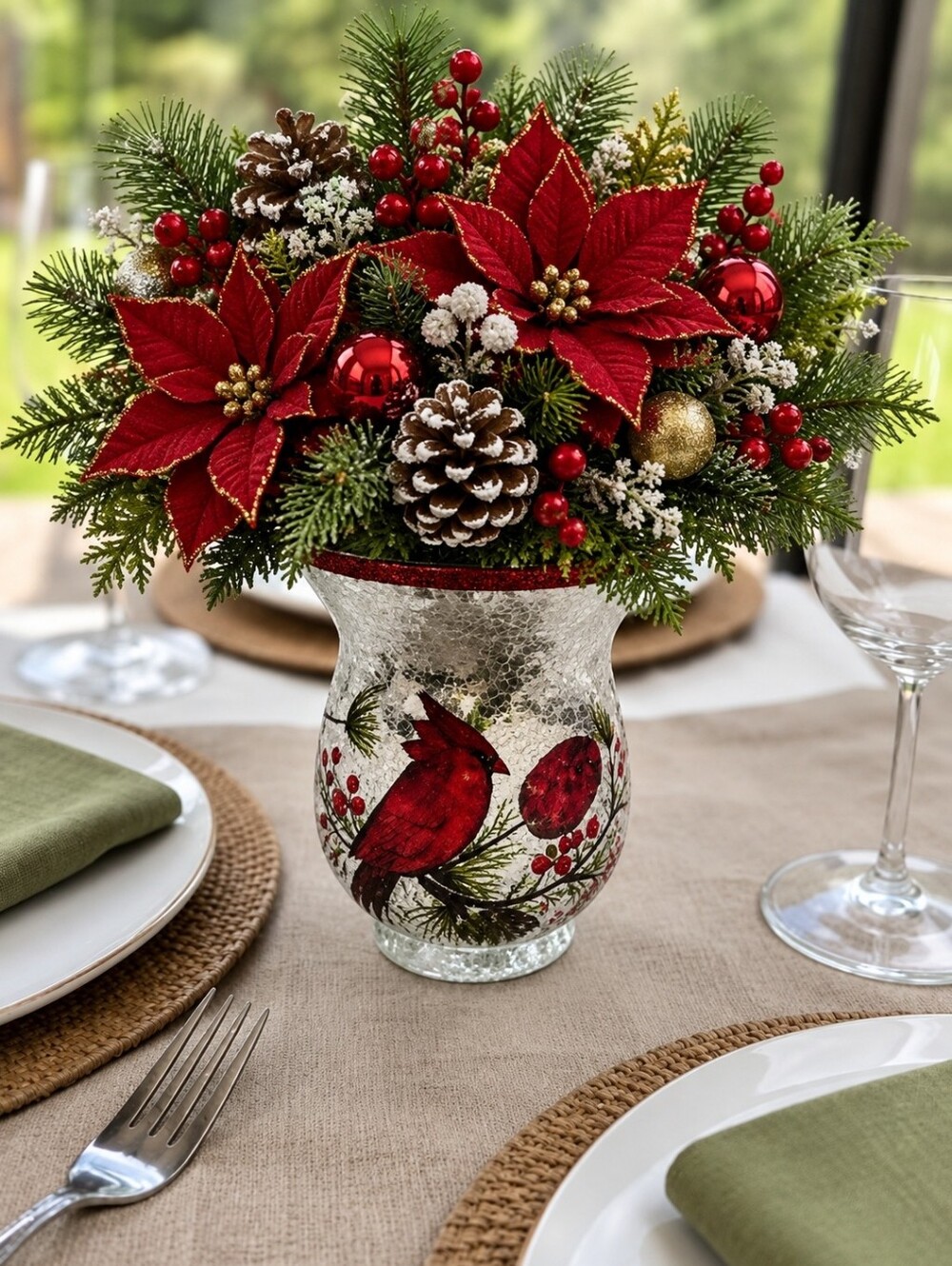 Crackle glass flower vase or candle holder.